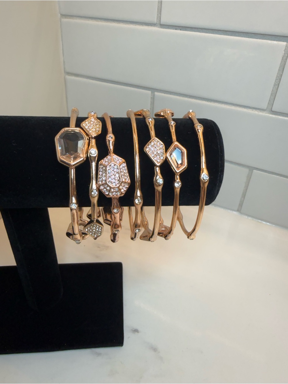 RJ Graziano Rose Gold Crystal Bangle Stack – 7 Piece Set - Picture 5 of 9